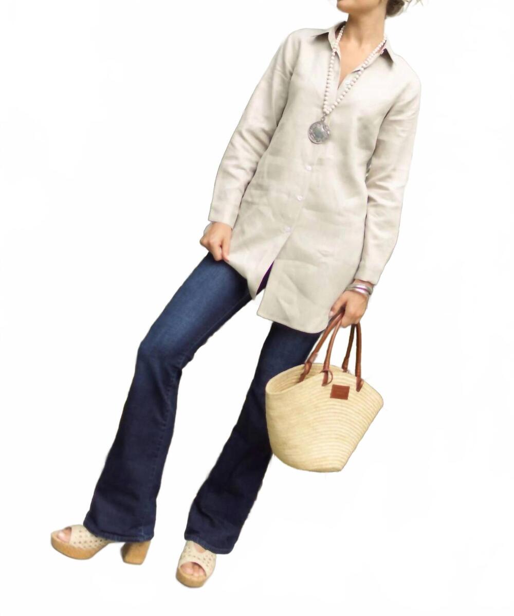 NEW CROWN LINEN christina linen tunic top in soft flax